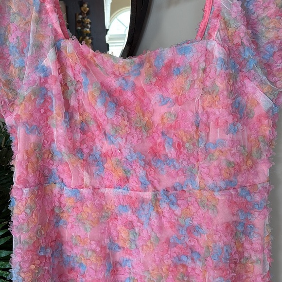 Brand New JODIFL Pink Rainbow Pastel Textured Floral Dress Babydoll Lined - Picture 5 of 15